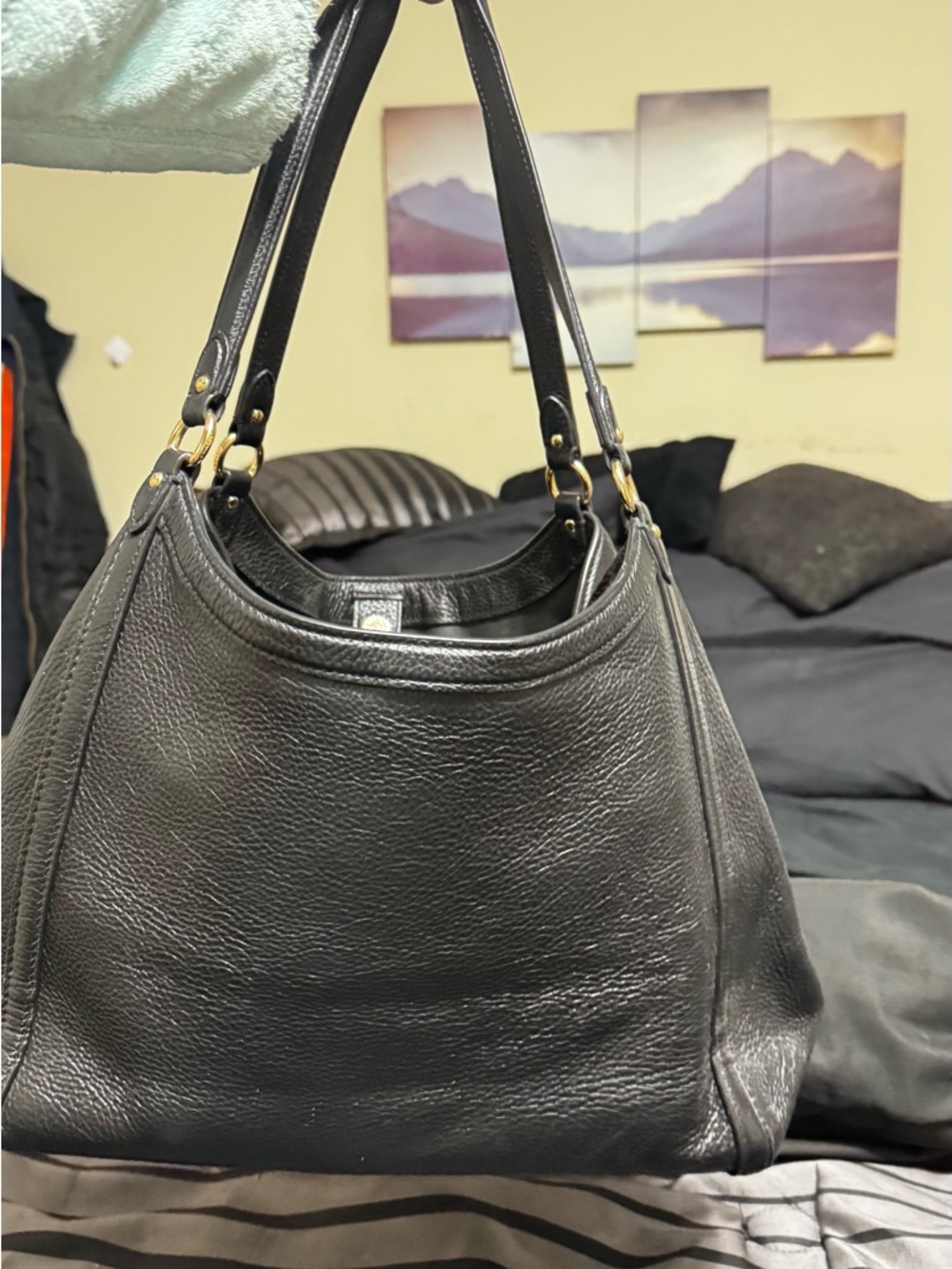 Coach Black Pebbled Leather Shoulder Bag with Gold Hardware